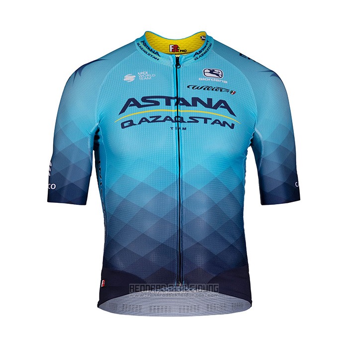2022 Fahrradbekleidung Astana Blau Gelb Trikot Kurzarm und Tragerhose